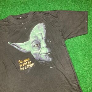 Vintage Star Wars Yoda Shirt Mens XL Black 1996 So You Want To Be A Jedi 90s Tee